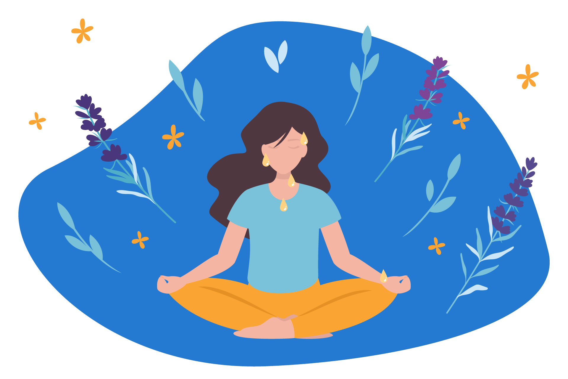 Pessoa sentada rodeada de plantas aromáticas